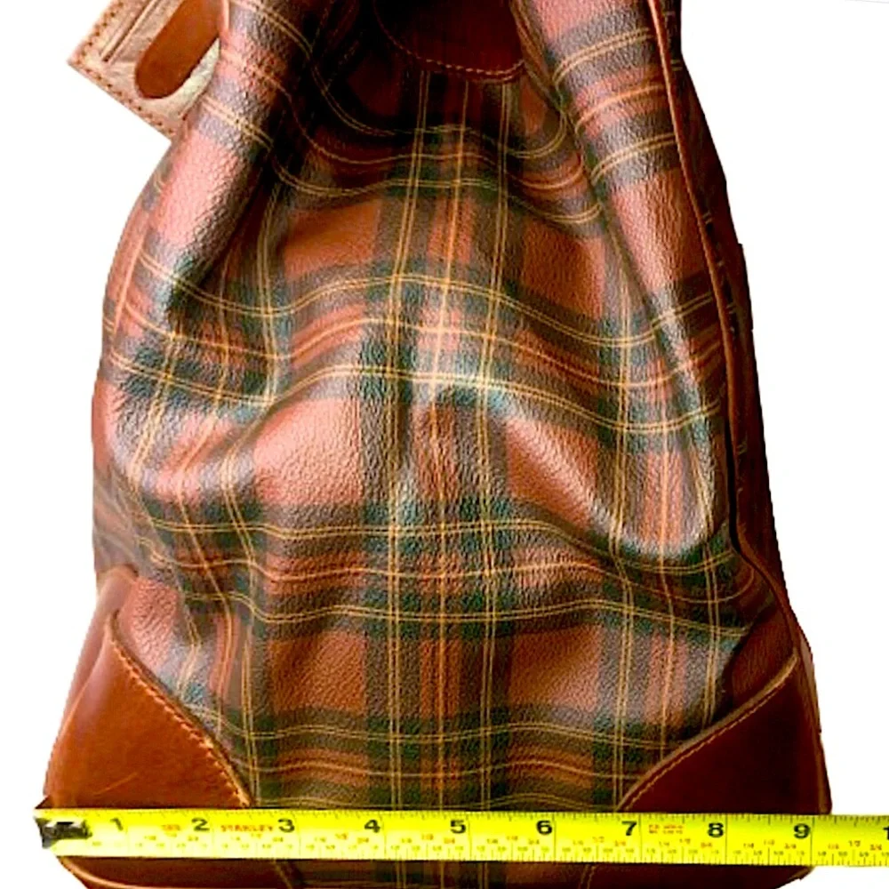 RALPH LAUREN Tall Tartan Plaid Brown Boston Weekend Travel Duffle Doctor Bag